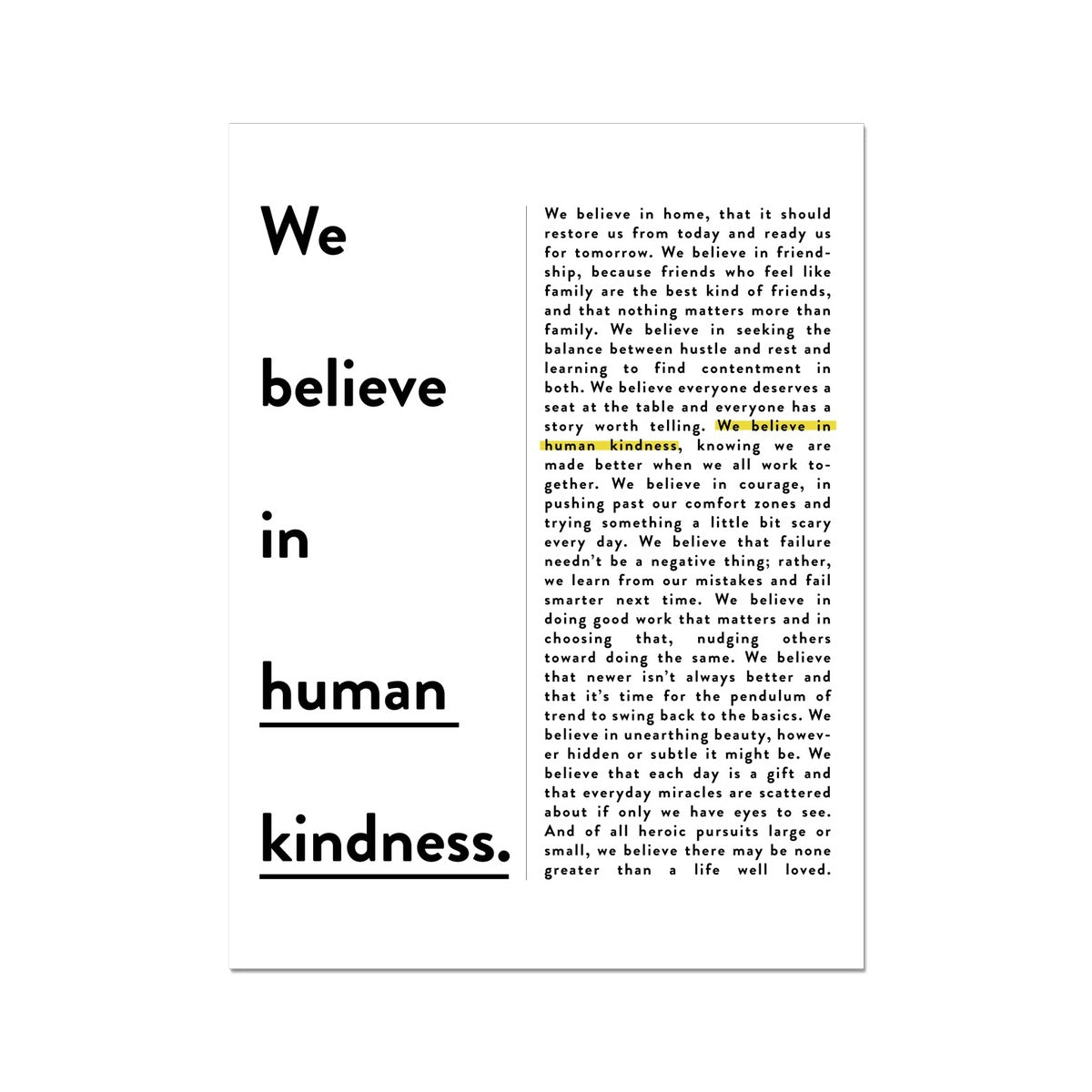 Kindness Manifesto Fine Art Print